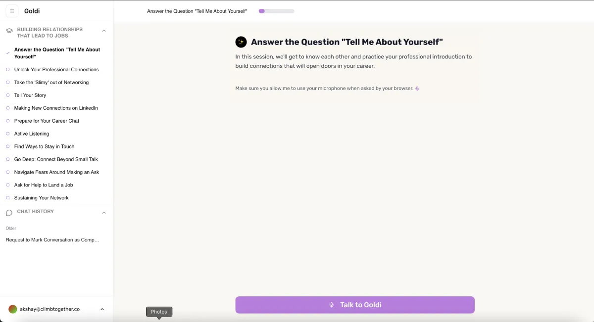 Goldi AI career assistant interface